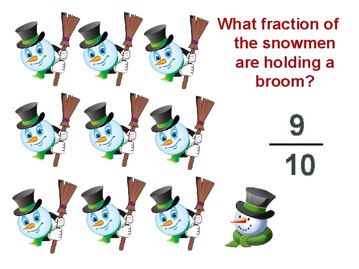 What fraction of the snowmen are holding a broom? 9 10 