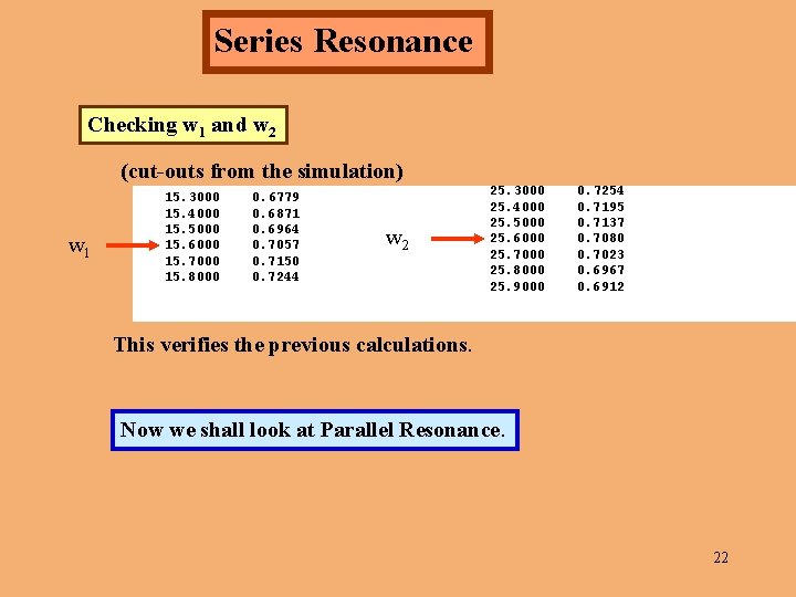 Series Resonance Checking w 1 and w 2 (cut-outs from the simulation) w 1