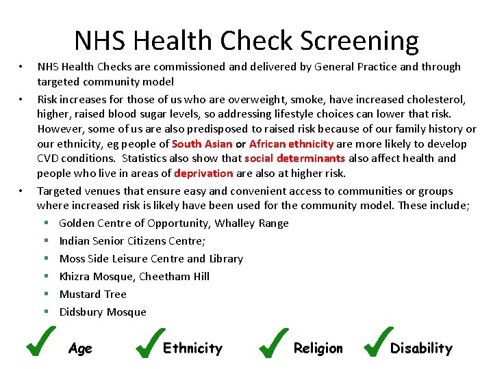 NHS Health Check Screening • • • NHS Health Checks are commissioned and delivered