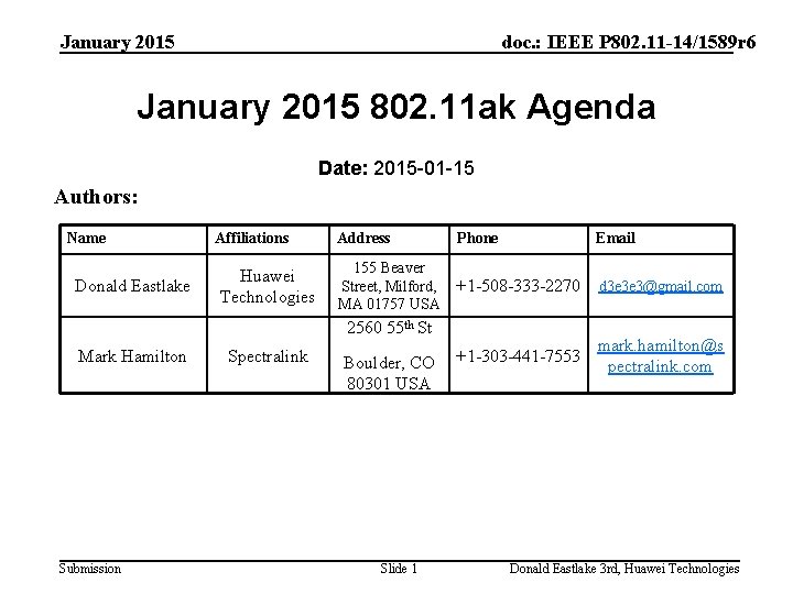 January 2015 doc. : IEEE P 802. 11 -14/1589 r 6 January 2015 802.