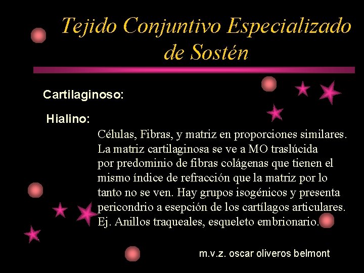 Tejido Conjuntivo Especializado de Sostén Cartilaginoso: Hialino: Células, Fibras, y matriz en proporciones similares.