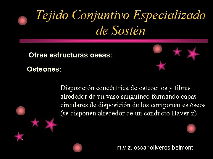 Tejido Conjuntivo Especializado de Sostén Otras estructuras oseas: Osteones: Disposición concéntrica de osteocitos y