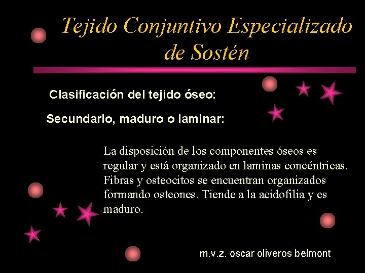 Tejido Conjuntivo Especializado de Sostén Clasificación del tejido óseo: Secundario, maduro o laminar: La