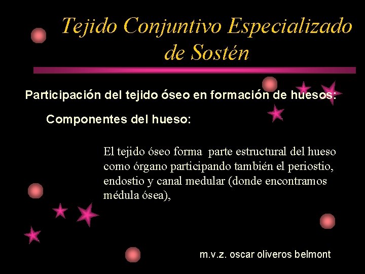 Tejido Conjuntivo Especializado de Sostén Participación del tejido óseo en formación de huesos: Componentes