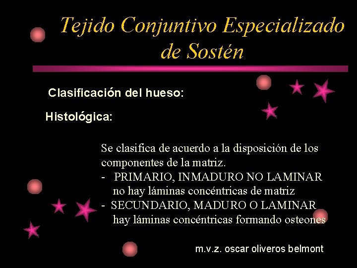 Tejido Conjuntivo Especializado de Sostén Clasificación del hueso: Histológica: Se clasifica de acuerdo a