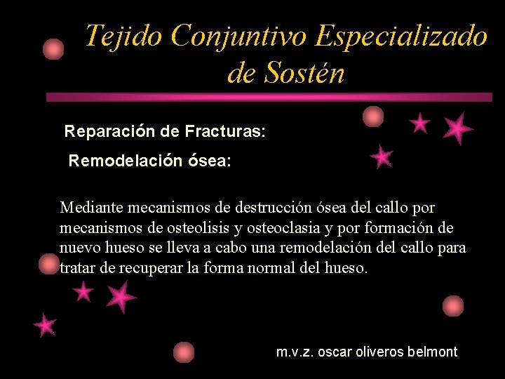 Tejido Conjuntivo Especializado de Sostén Reparación de Fracturas: Remodelación ósea: Mediante mecanismos de destrucción