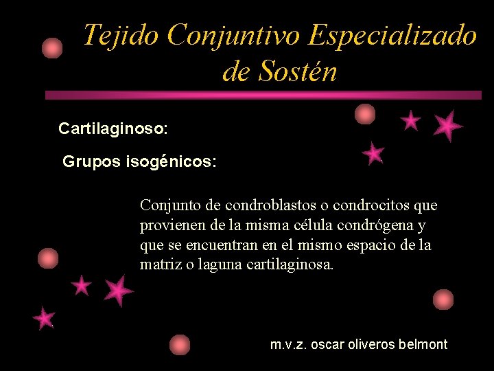 Tejido Conjuntivo Especializado de Sostén Cartilaginoso: Grupos isogénicos: Conjunto de condroblastos o condrocitos que