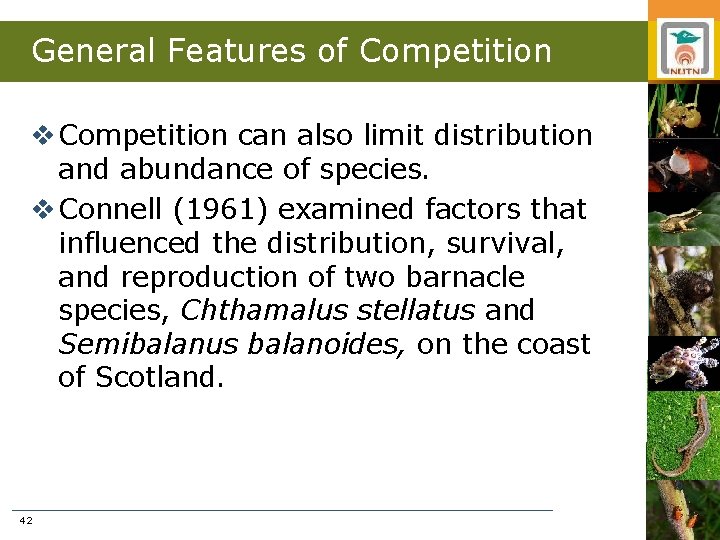 General Features of Competition v Competition can also limit distribution and abundance of species.