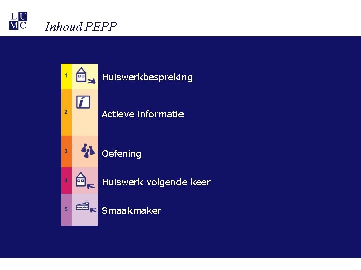 Inhoud PEPP Huiswerkbespreking Actieve informatie Oefening Huiswerk volgende keer Smaakmaker Inhoud PEPP Huiswerkbespreking Actieve informatie Oefening Huiswerk volgende keer Smaakmaker