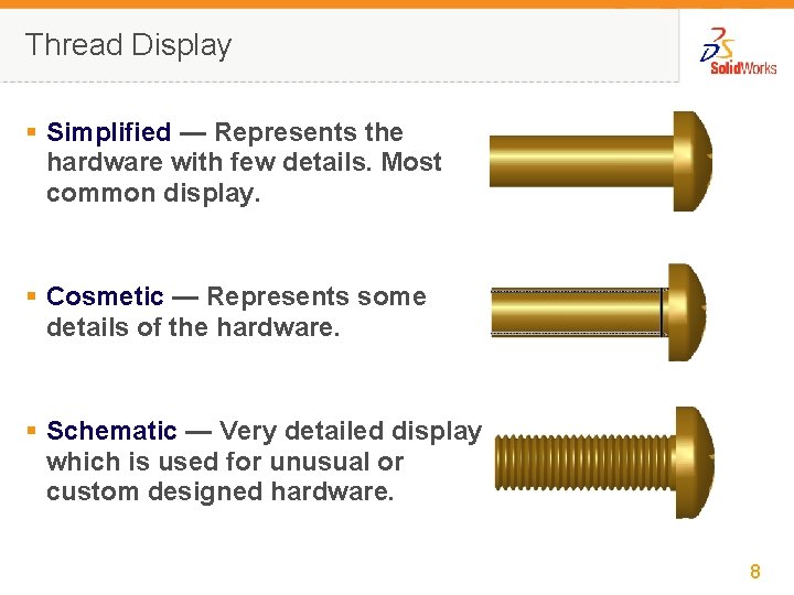 Thread Display § Simplified — Represents the hardware with few details. Most common display.
