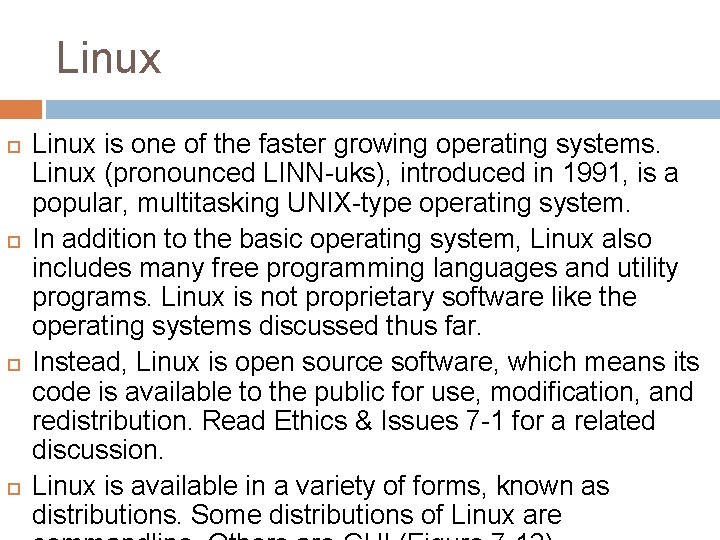 Linux Linux is one of the faster growing operating systems. Linux (pronounced LINN-uks), introduced