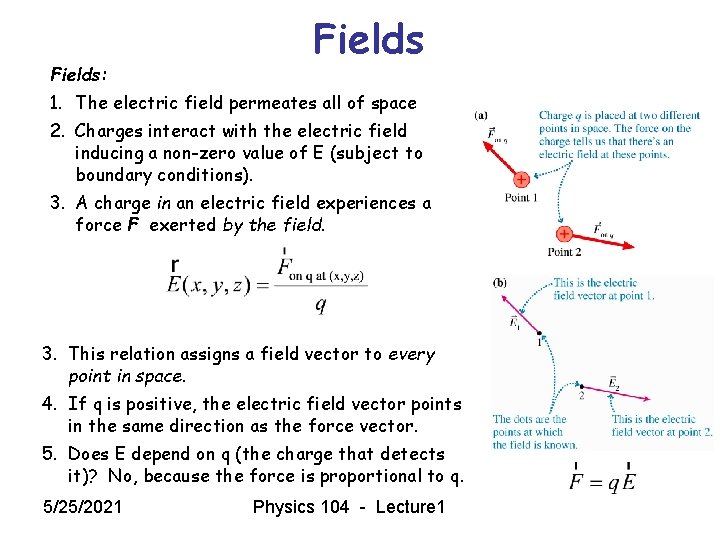 Fields: Fields 1. The electric field permeates all of space 2. Charges interact with