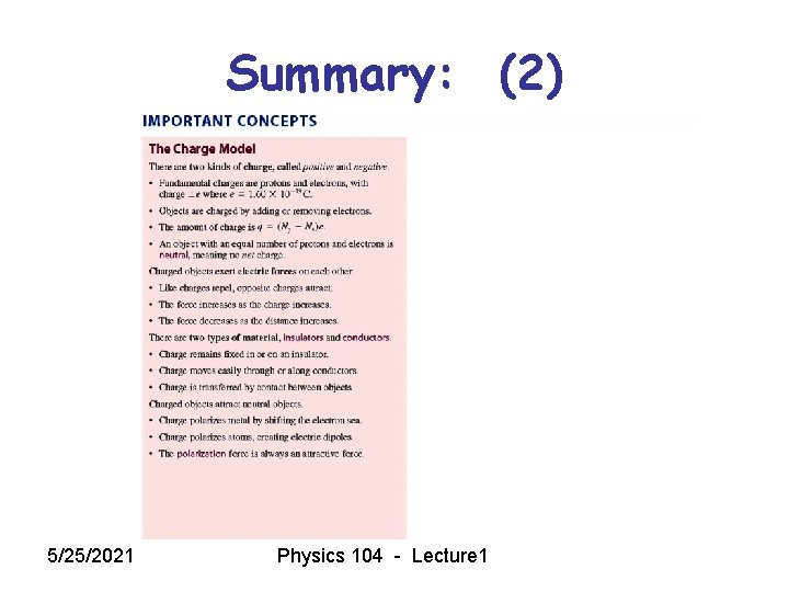 Summary: (2) 5/25/2021 Physics 104 - Lecture 1 