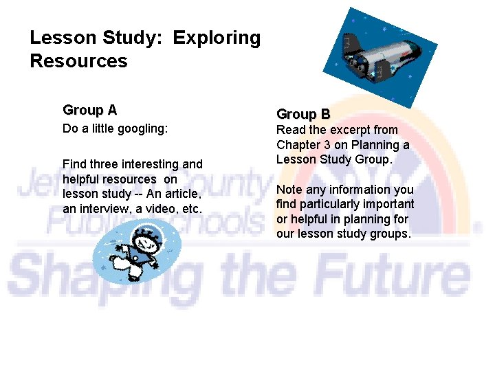 Lesson Study: Exploring Resources Group A Do a little googling: Find three interesting and