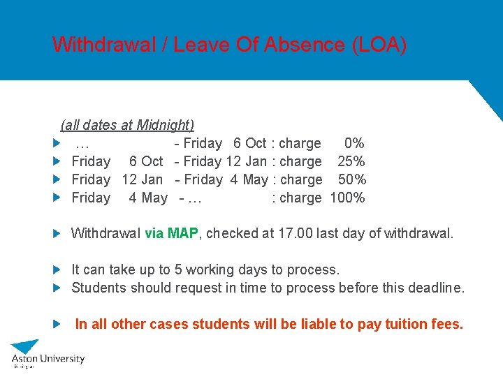 Withdrawal / Leave Of Absence (LOA) (all dates at Midnight) … - Friday 6