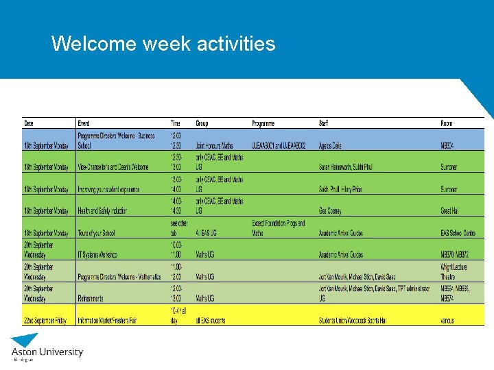 Welcome week activities 