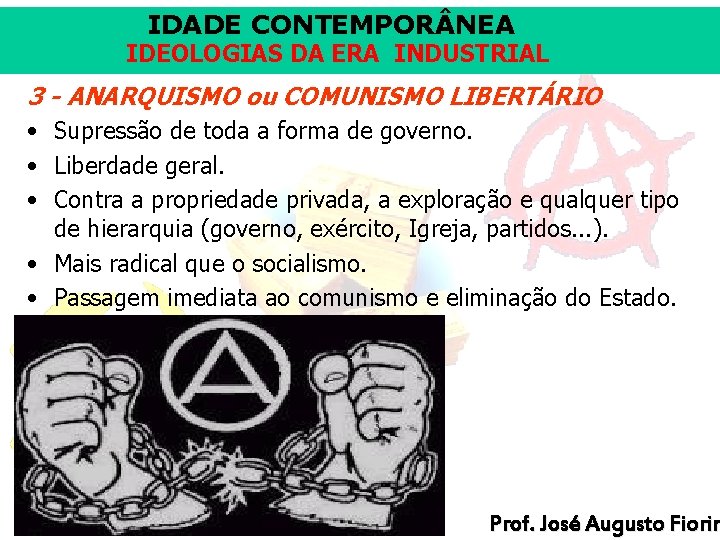IDADE CONTEMPOR NEA IDEOLOGIAS DA ERA INDUSTRIAL 3 - ANARQUISMO ou COMUNISMO LIBERTÁRIO •