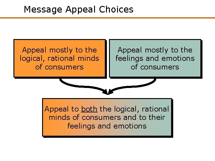 Message Appeal Choices Appeal mostly to the logical, rational minds of consumers Appeal mostly