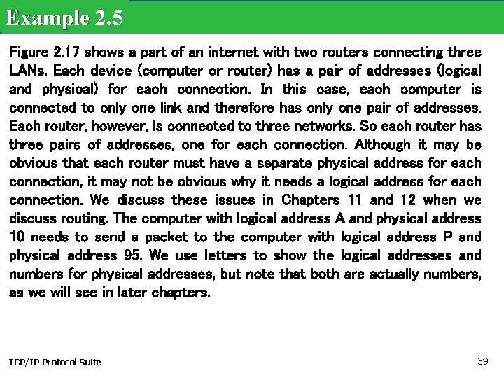 Example 2. 5 Figure 2. 17 shows a part of an internet with two