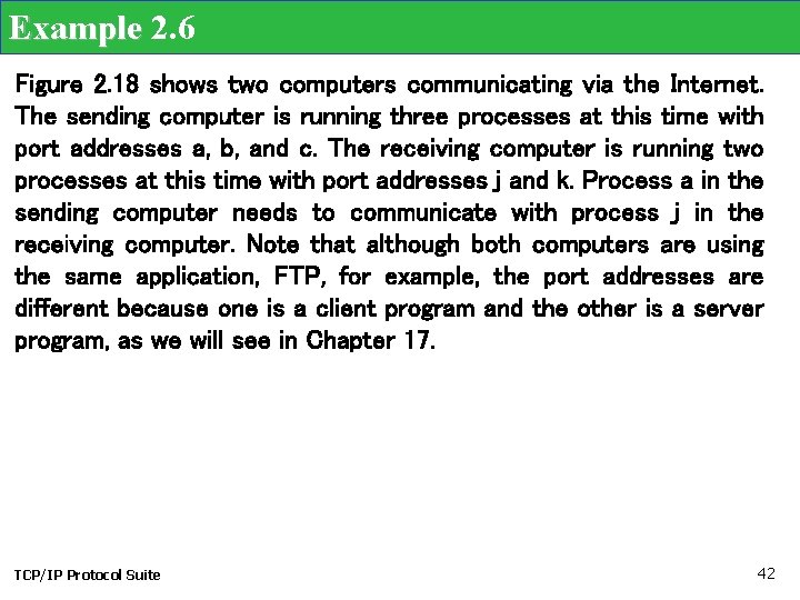 Example 2. 6 Figure 2. 18 shows two computers communicating via the Internet. The