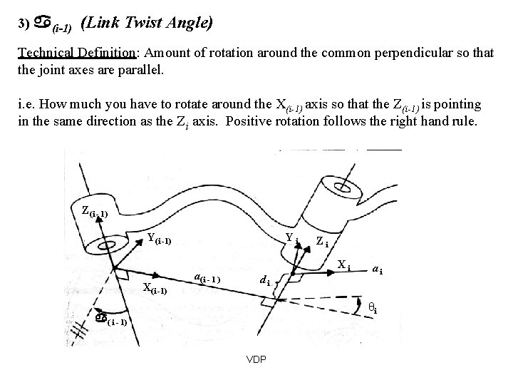 3) (i-1) (Link Twist Angle) Technical Definition: Amount of rotation around the common perpendicular