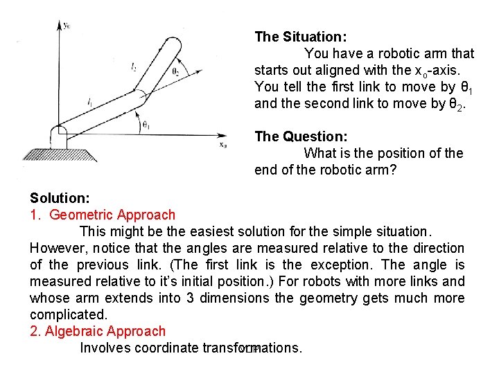 The Situation: You have a robotic arm that starts out aligned with the xo-axis.