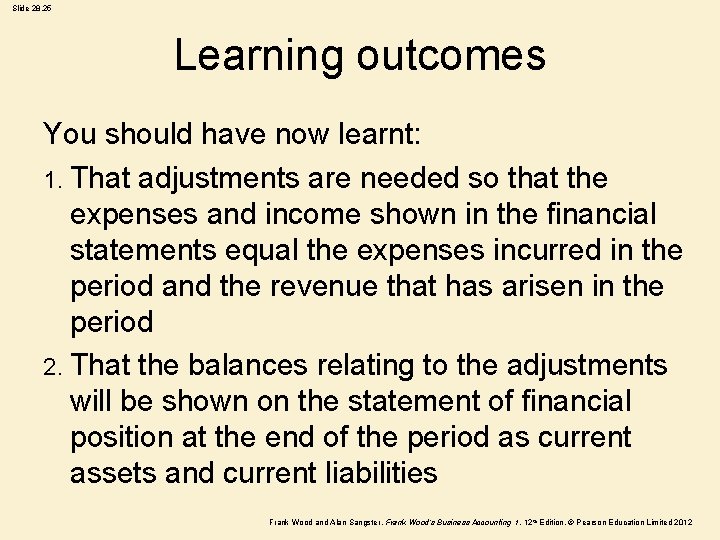Slide 28. 25 Learning outcomes You should have now learnt: 1. That adjustments are