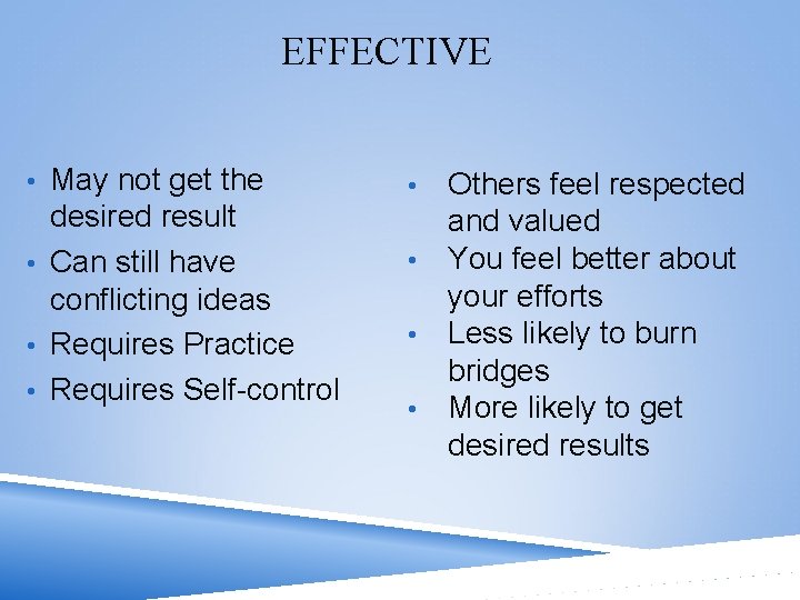 EFFECTIVE • May not get the desired result • Can still have conflicting ideas