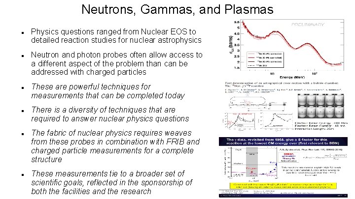 Neutrons, Gammas, and Plasmas Physics questions ranged from Nuclear EOS to detailed reaction studies