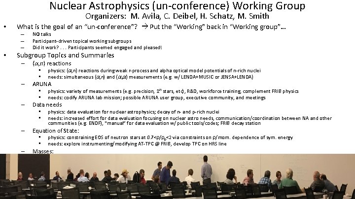 Nuclear Astrophysics (un-conference) Working Group Organizers: M. Avila, C. Deibel, H. Schatz, M. Smith