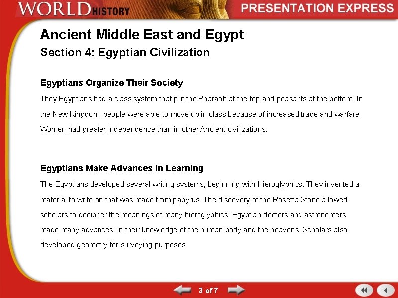 Ancient Middle East and Egypt Section 4: Egyptian Civilization Egyptians Organize Their Society They