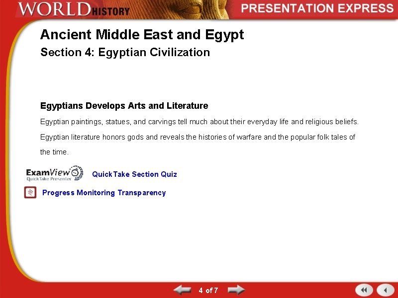 Ancient Middle East and Egypt Section 4: Egyptian Civilization Egyptians Develops Arts and Literature