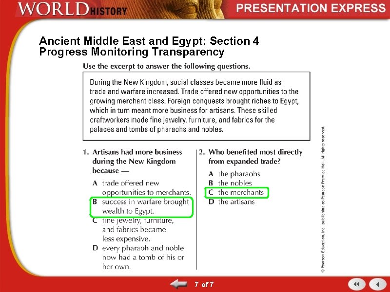 Ancient Middle East and Egypt: Section 4 Progress Monitoring Transparency 7 of 7 