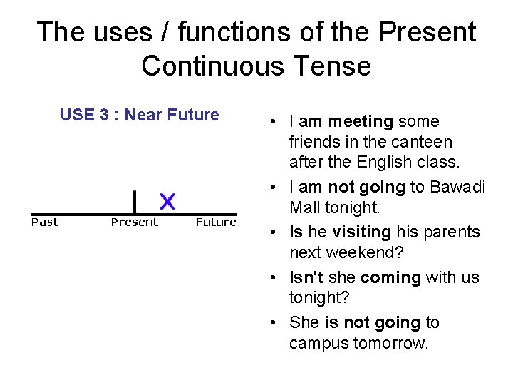 The uses / functions of the Present Continuous Tense USE 3 : Near Future
