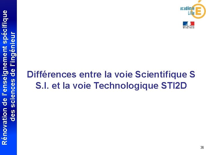 Rénovation de l’enseignement spécifique des sciences de l’ingénieur Différences entre la voie Scientifique S