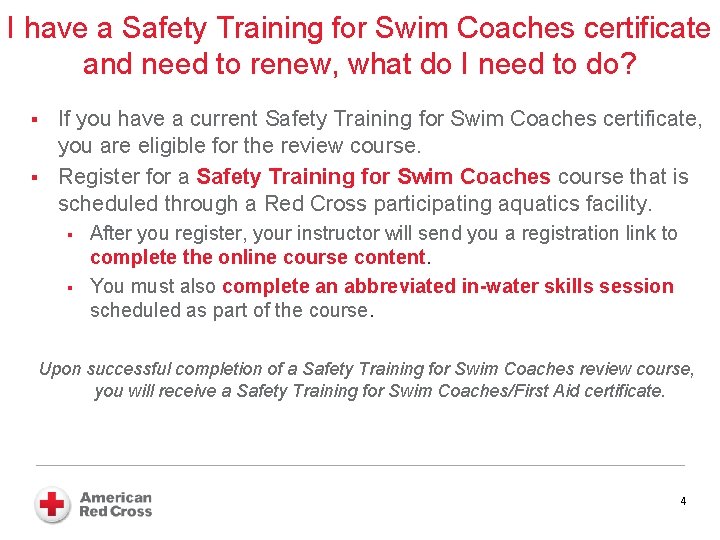 I have a Safety Training for Swim Coaches certificate and need to renew, what