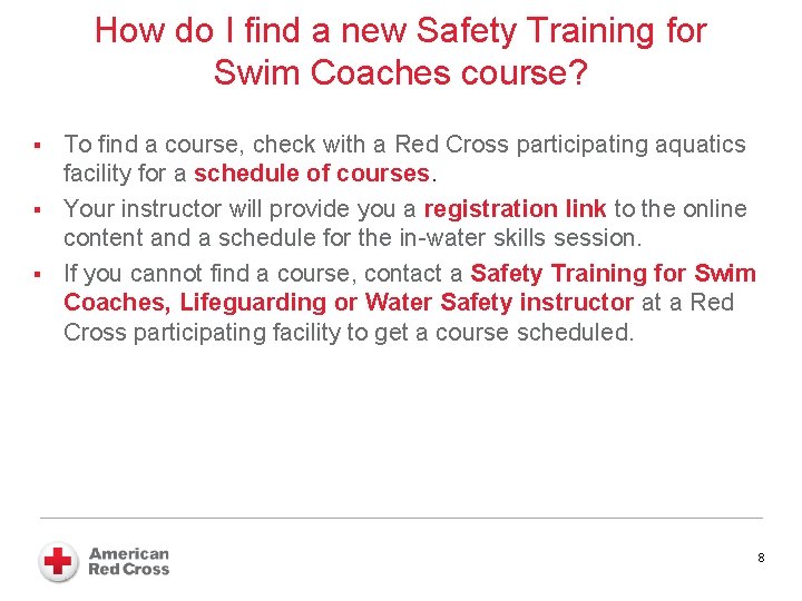 How do I find a new Safety Training for Swim Coaches course? § §