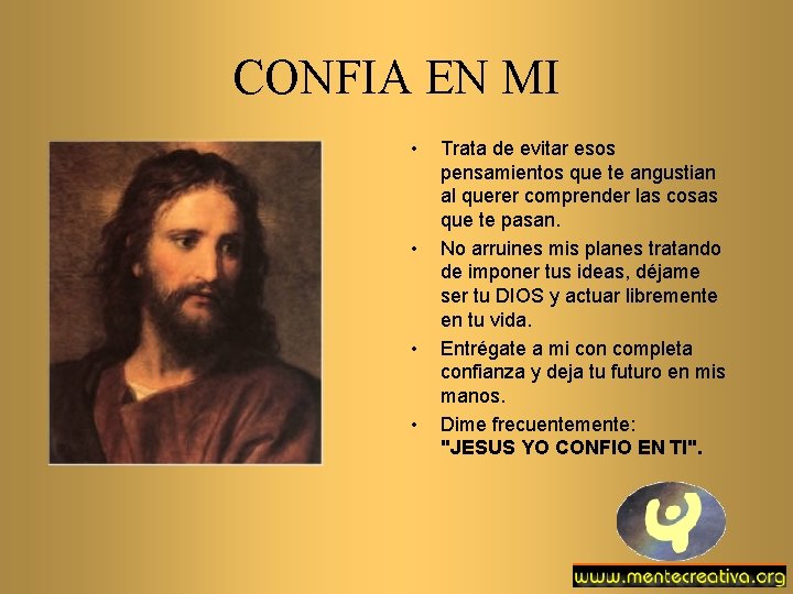 CONFIA EN MI • • • Trata de evitar esos pensamientos que te angustian