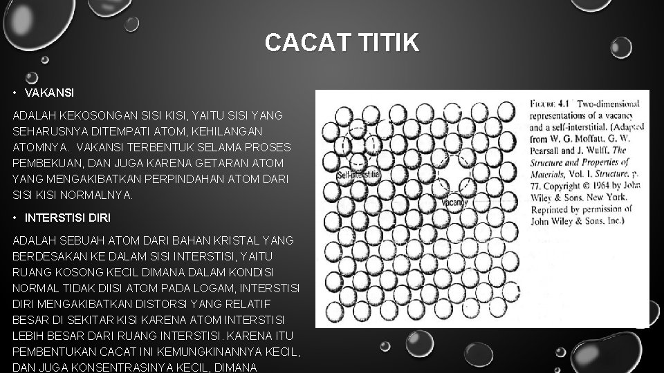 CACAT TITIK • VAKANSI ADALAH KEKOSONGAN SISI KISI, YAITU SISI YANG SEHARUSNYA DITEMPATI ATOM,