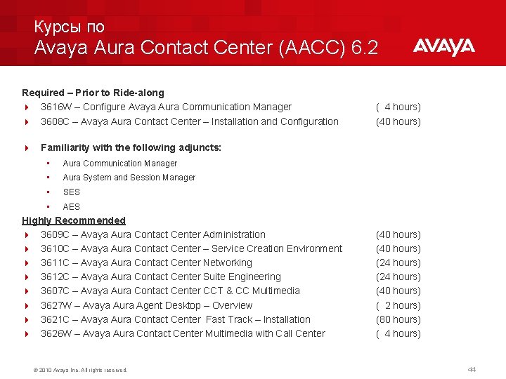 Курсы по Avaya Aura Contact Center (AACC) 6. 2 Required – Prior to Ride-along