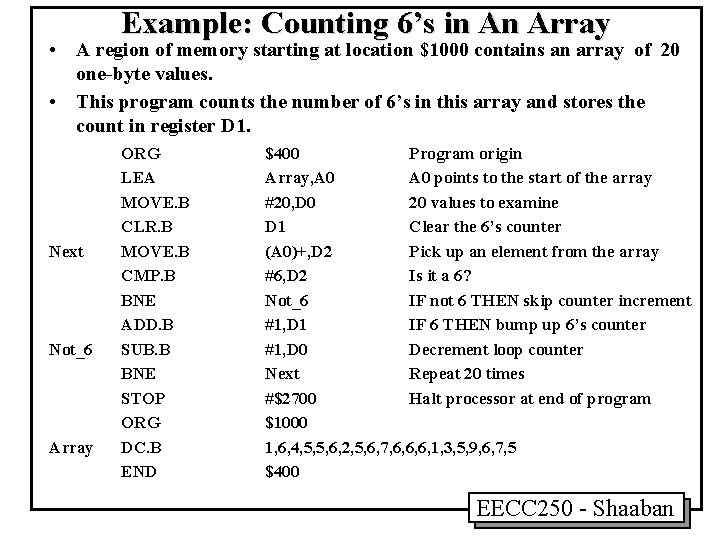Example: Counting 6’s in An Array • A region of memory starting at location Example: Counting 6’s in An Array • A region of memory starting at location