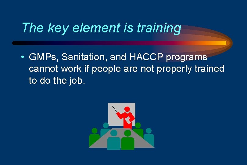 The key element is training • GMPs, Sanitation, and HACCP programs cannot work if