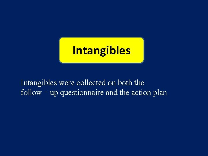 Intangibles were collected on both the follow‐up questionnaire and the action plan 