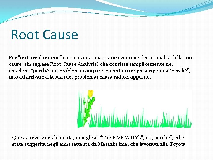 Root Cause Per “trattare il terreno” è conosciuta una pratica comune detta “analisi della