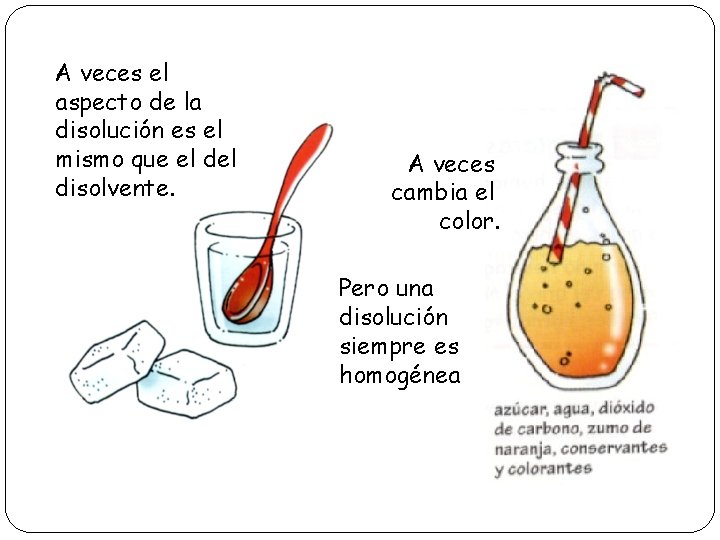 A veces el aspecto de la disolución es el mismo que el disolvente. A