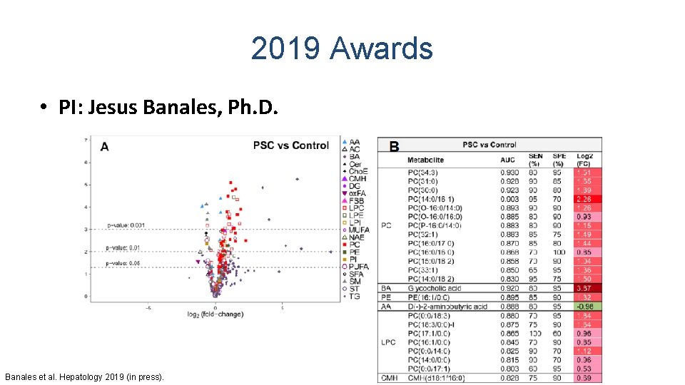 2019 Awards • PI: Jesus Banales, Ph. D. Banales et al. Hepatology 2019 (in