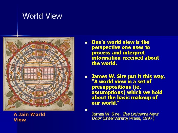 World View A Jain World View n One's world view is the perspective one