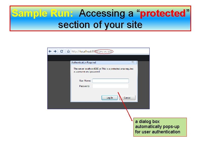 Sample Run: Accessing a “protected” section of your site a dialog box automatically pops-up
