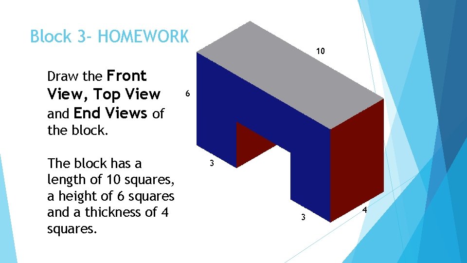 Block 3 - HOMEWORK 10 Draw the Front View, Top View and End Views