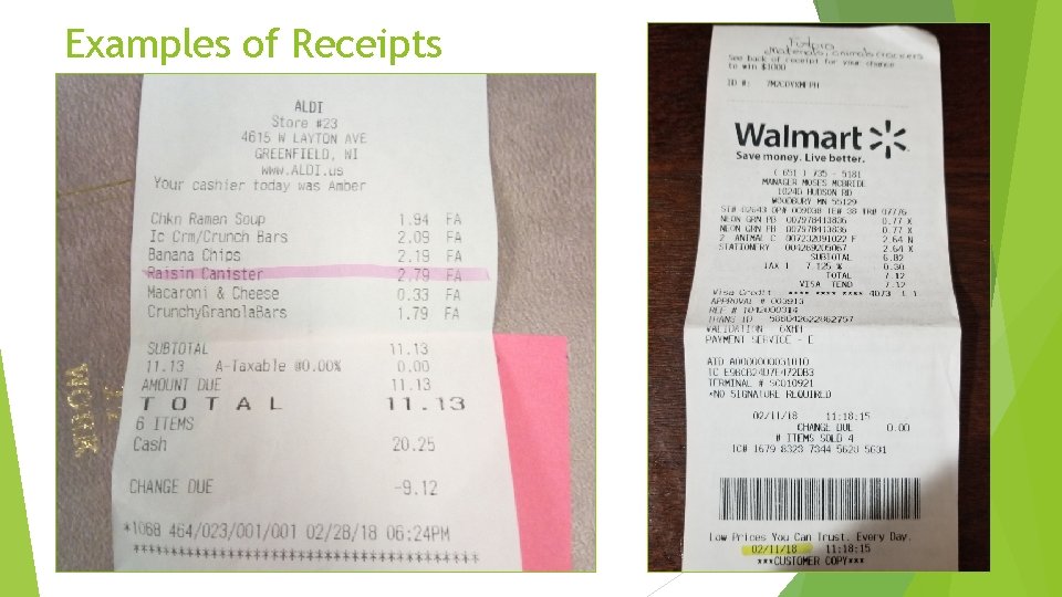 Examples of Receipts 